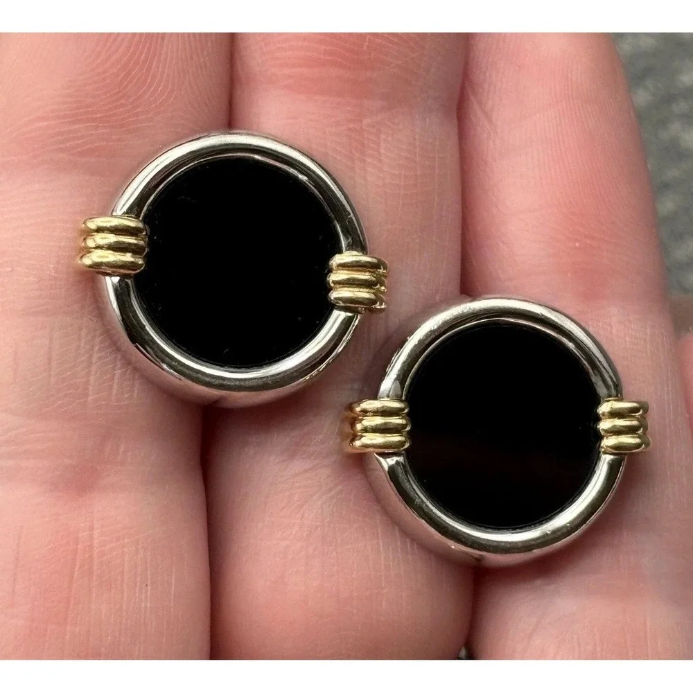 Vintage DOLAN BULLOCK Sterling Silver & 14K Mixed Metal Black Onyx Cufflinks